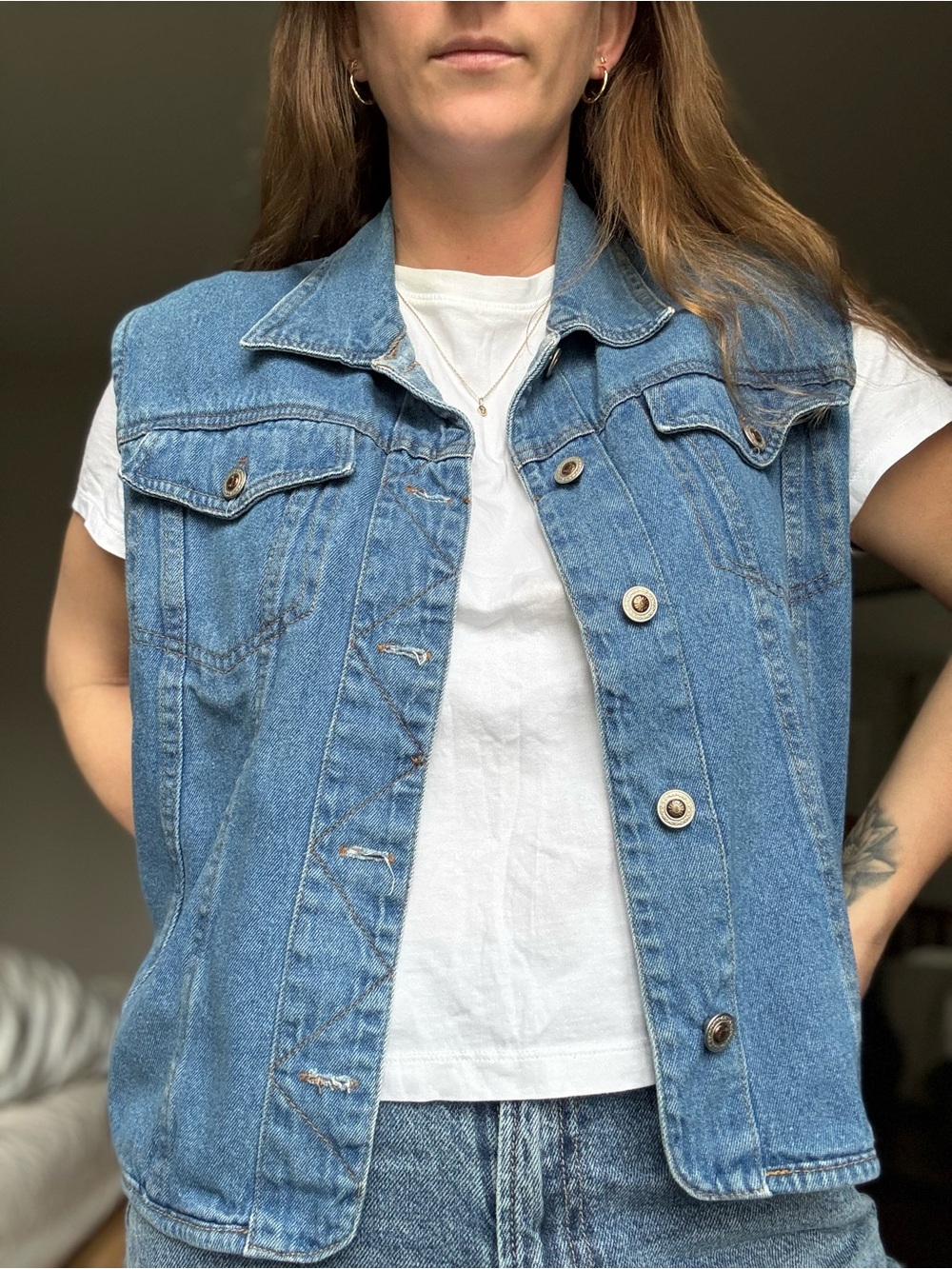 Coastal Cowgirl  Vintage Blue Denim Vest Western Festival Oversized Classic Vest